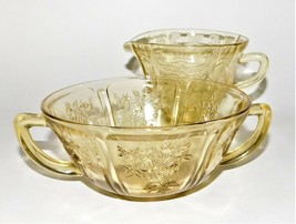 Federal Glass Madrid Amber Footed Creamer &amp; Cream Soup Bowl Yellow Depre... - $32.66