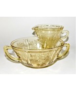 Federal Glass Madrid Amber Footed Creamer &amp; Cream Soup Bowl Yellow Depre... - $32.66