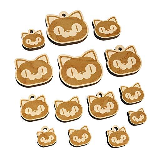 Round Cat Face Excited Mini Wood Shape Charms Jewelry DIY Craft - 30mm (6pcs) -
