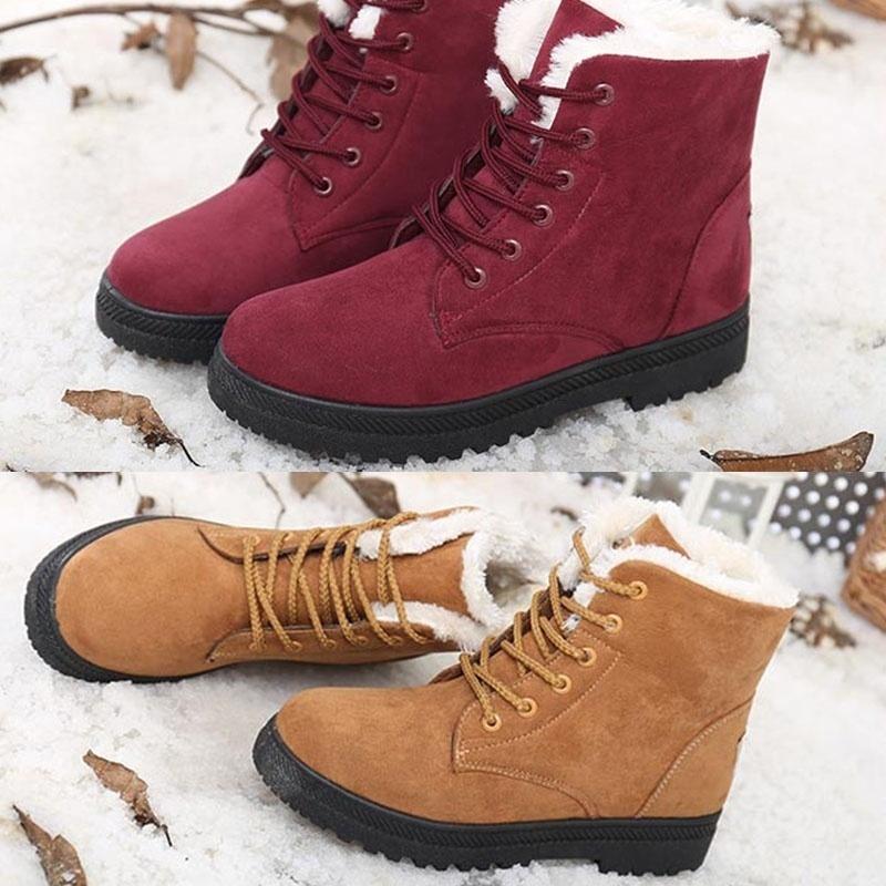 Image of Women Winter Fashion Lace Up Warm Fur Short Suede Snow Boots  Colors