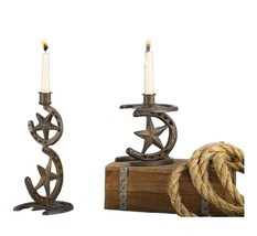 Western Star Horseshoe Candle Holders Tapered Set 2 Rustic Metal Black Country image 1