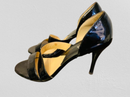 Michael Kors Black Patent Leather Slingback Shoes Sandals 4&quot; Hills Size 8.5 - $29.99