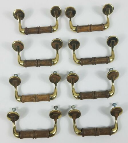 Lot 8 Vintage 3 1/2” Brass Wooden Dresser Drawer Pulls Handles With Hardware KBC