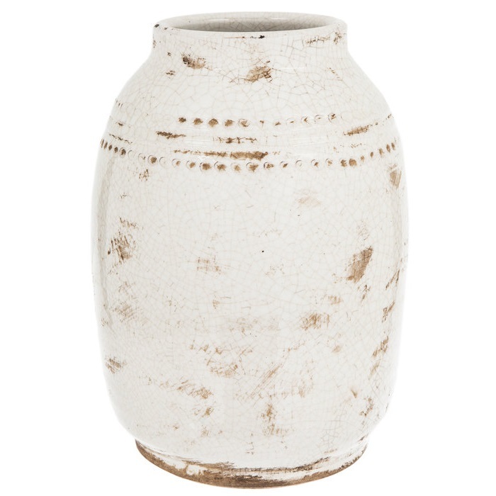 Antique Style Ceramic Vase Rustic Crackled White Country Farmhouse