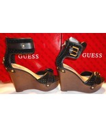 new guess Clany Platform Wedges size 8.5 black suede and leather - $60.00