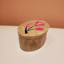 Stone Trinket Box with Pink Mother of Pearl Flower Inlay, Pill Box with Lid image 2