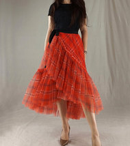 Women Red Wrap Tulle Skirts High Waisted Red Wrap Skirt Party Skirt Outfit Plus image 9