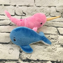 Whale Plush Lot Of 2 Pink Spotted Narwhal Classic Blue Stuffed Animal Soft Toys - $9.89