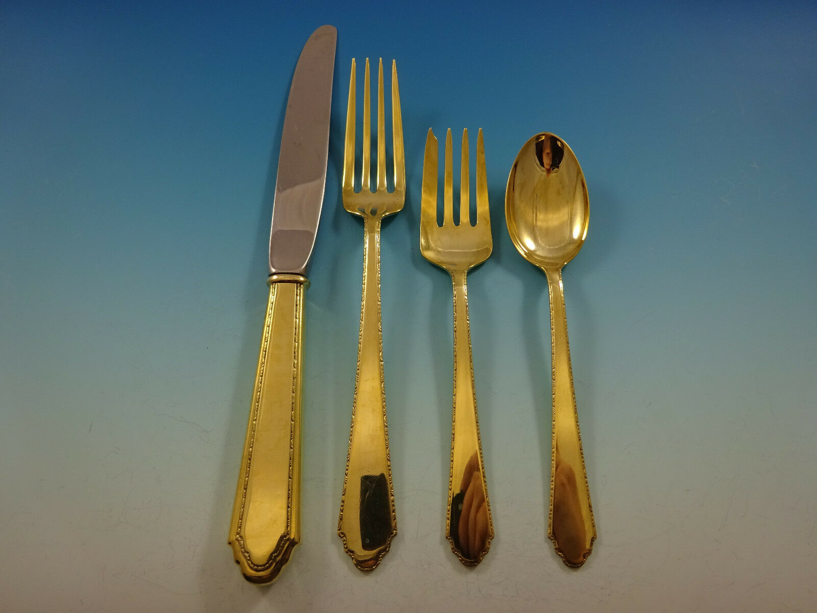 Primary image for William and Mary Gold by Lunt Sterling Silver Flatware Service Set 12 Vermeil