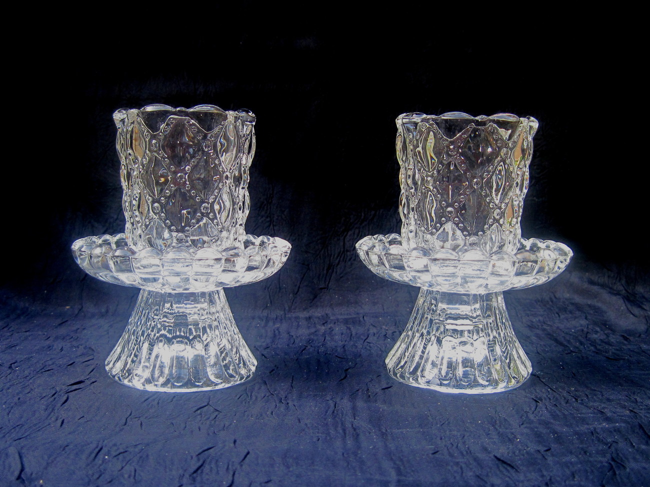 Partylite Crystal Candle Holders Quilted P9246 Set of 2 Candle Holders