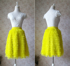 Yellow Tiered Tulle Skirt Outfit Womens Yellow Midi Tulle Skirt Ballerina Skirt image 3