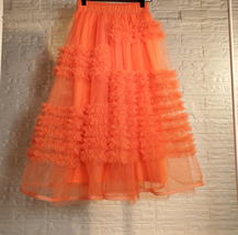Women Orange Tulle Skirt Outfit Romantic Tiered Midi Tulle Skirt High Waisted image 3
