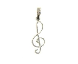 18K WHITE GOLD PENDANT, TREBLE CLEF VIOLIN KEY SMALL 11mm 0.43", MADE IN ITALY image 1