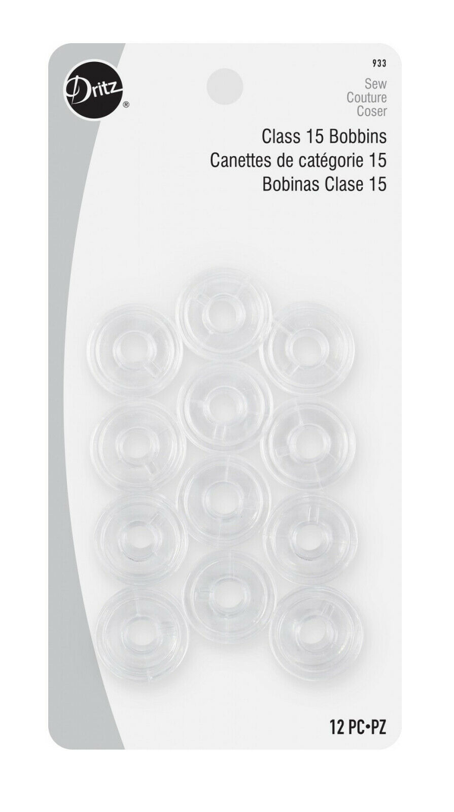 Dritz Plastic Class 15 Clear Bobbins 12 Count 933 - $8.96