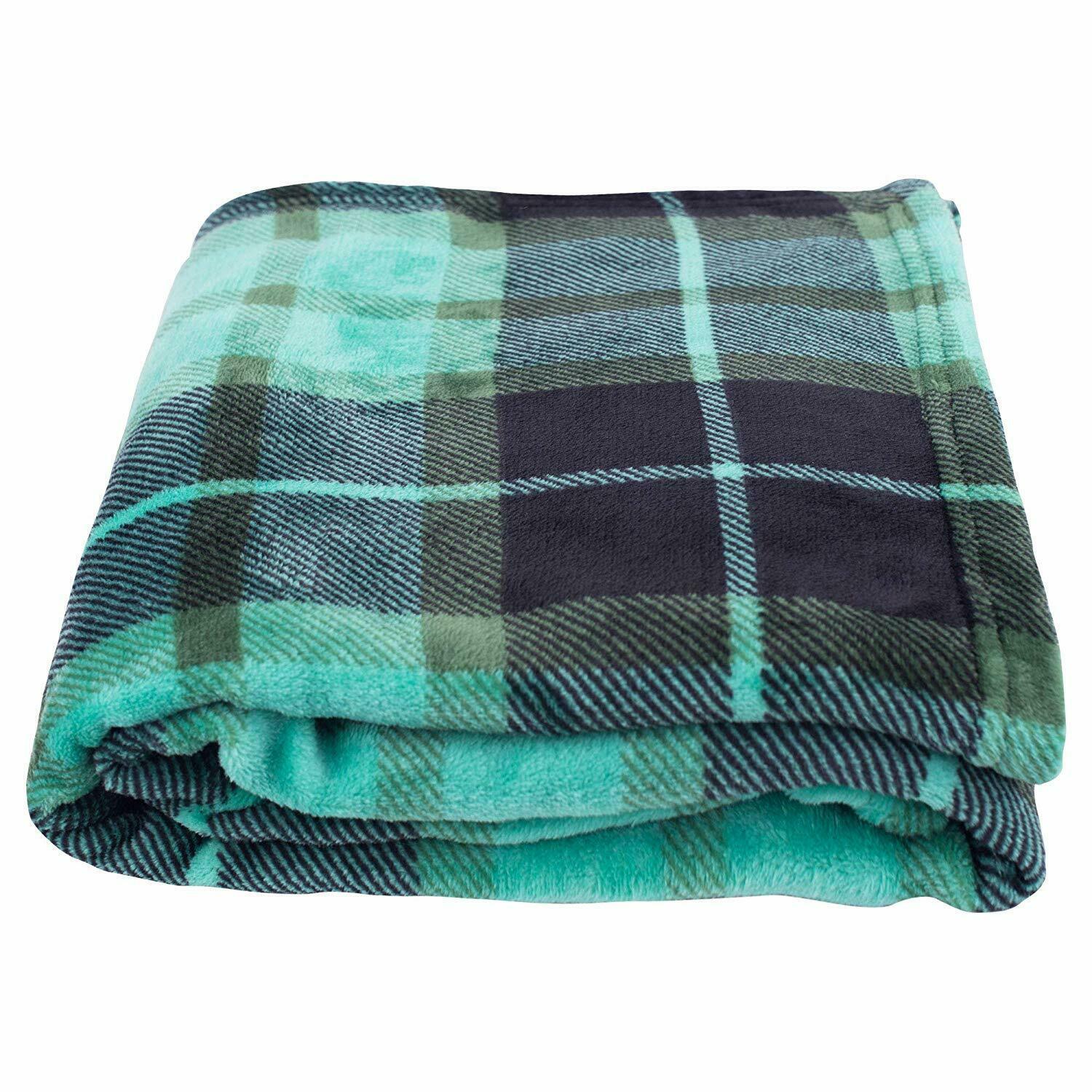 Nice Soft Plush Plaid Fleece Green Blanket 50"x60" Cozy Throw Blanket