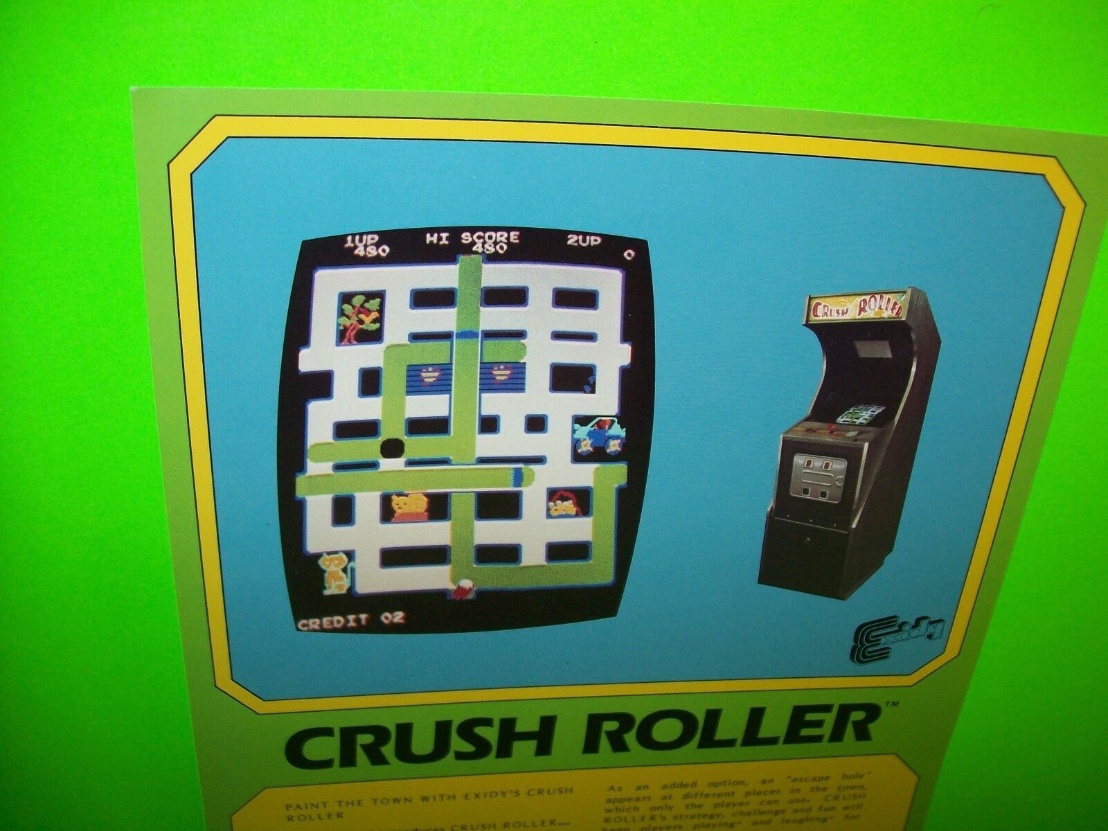CRUSH ROLLER Arcade FLYER Original 1981 NOS Video Game Promo Artwork