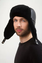 Jet Black Sheared Beaver Fur Hat With Leather Trapper Hat Aviator Fur Hat image 4