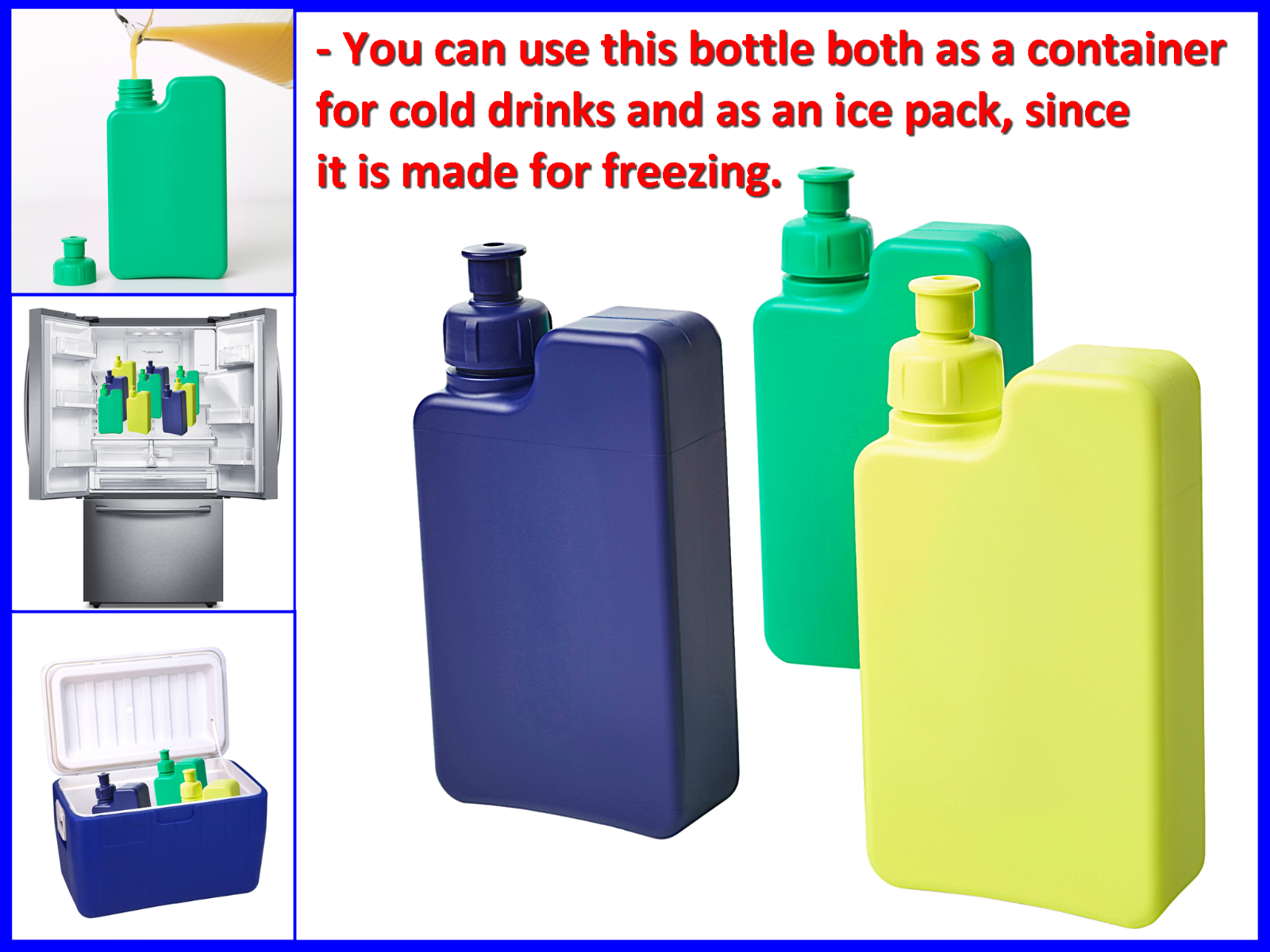 Use as Container for Cold Drinks and for FreezingIce Freez Pack Reusable Bottle Ice Cube Trays