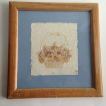 Vintage Framed Paper Art Distressed Wood Brown Glass Cover 11&quot; X 10.5&quot; B16  - $13.61