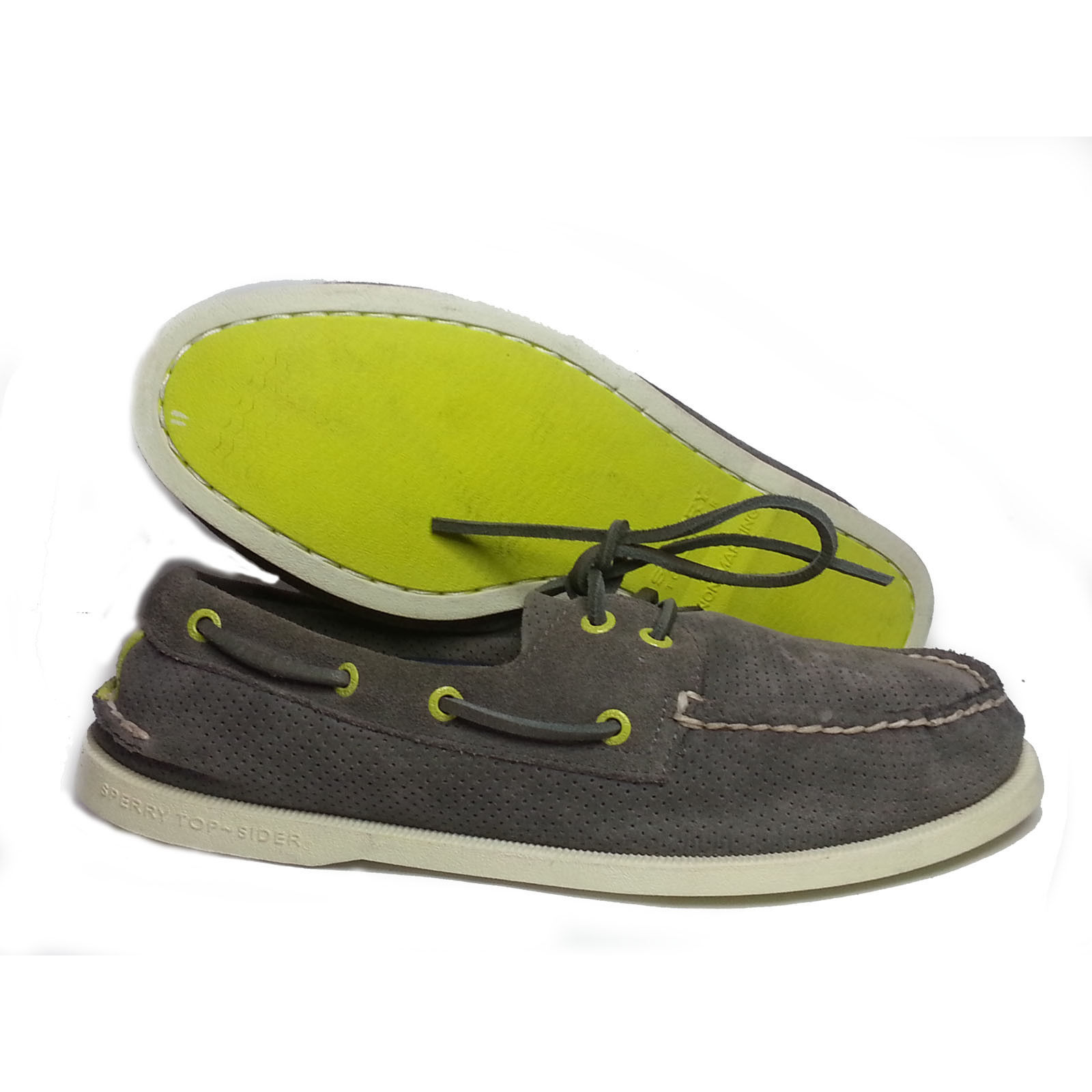 SPERRY Top-Sider Leather Boat Shoes Size 8 M Gray 2-Eyelets Perforated Surface  - $77.55