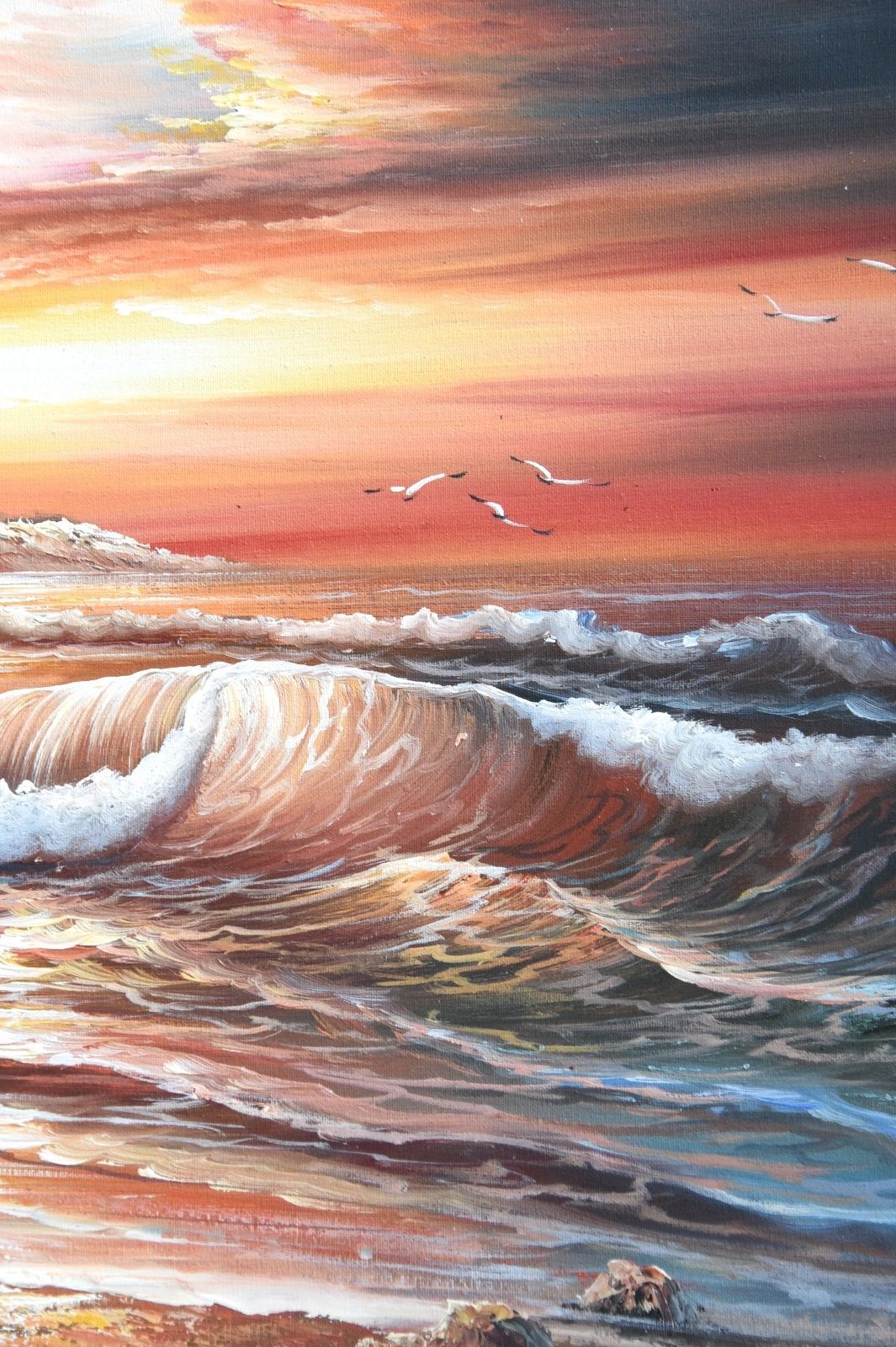 M ANDREA OIL PAINTIN CANVAS SIGNED SEASCAPE LIGHTHOUSE SEAGULLS WAVES ...