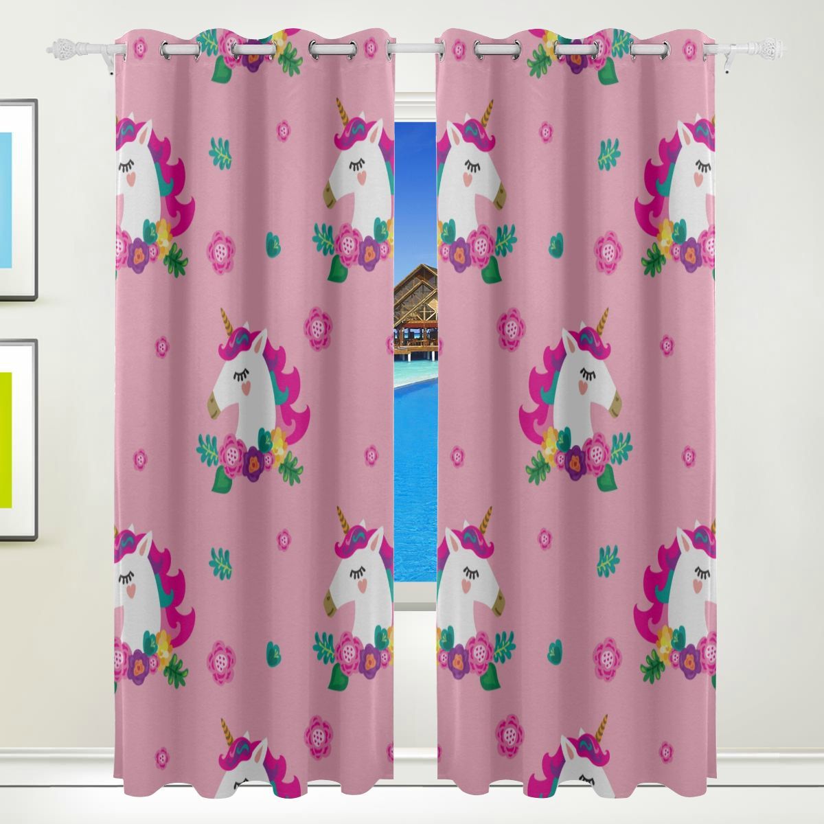 Colorful Blackout Curtains Unicorn Particluar Design Print Blackout Curtains Bed - Window ...