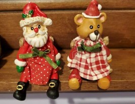 2 Christmas Shelf Sitters- Russ Berrie & Co. Santa & Bear Approx 3.5" L - $24.18