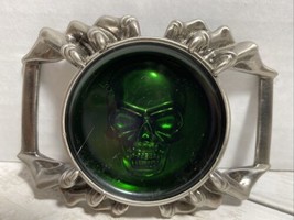 Skull Belt Buckle Metal and Resin Round Green, Silver Color - $19.79