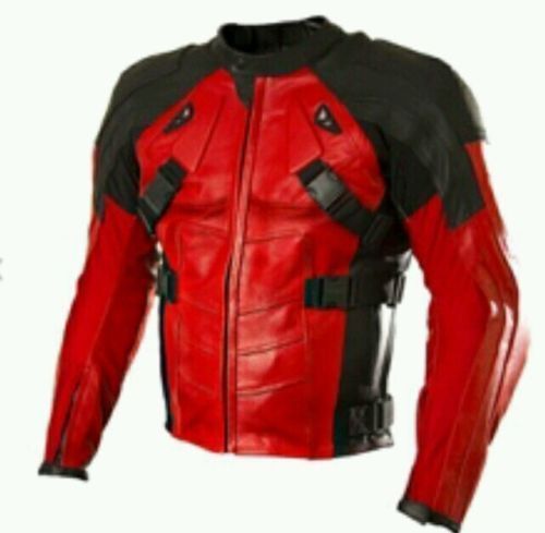 DEADPOOL BLACK RED COLOR Made To Order MOTORBIKE LEATHER JACKET WITH CE Armour