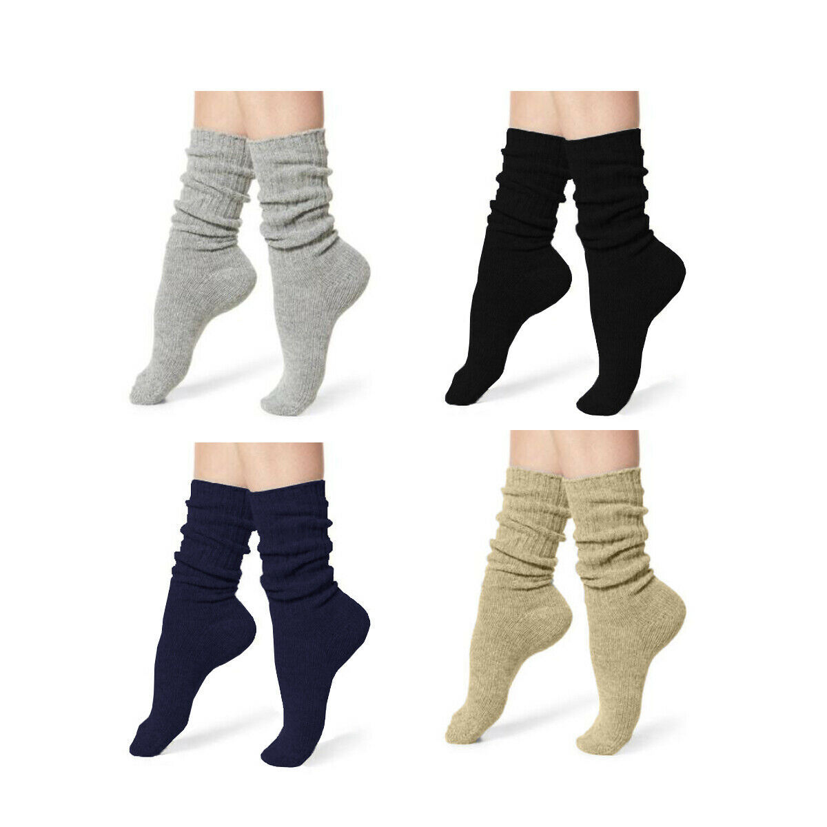 Jefferies Socks Womens Thick Ribbed Cotton Slouch Crew Scrunch Cuff Socks 2 Pair