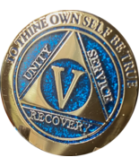 5 Year AA Medallion Elegant Glitter Blue Gold Plated Sobriety Chip Coin ... - $15.99