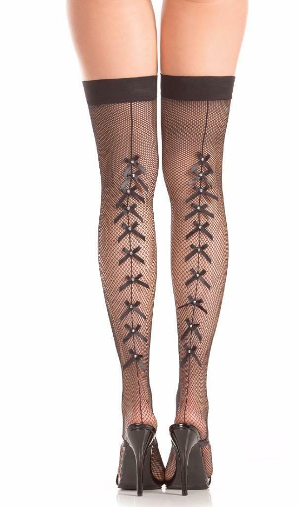 rhinestone fishnet thigh highs