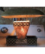Table Lamp 16&quot; Mid Century Modern metal porcelain w Fiberglass Shades Di... - $134.99
