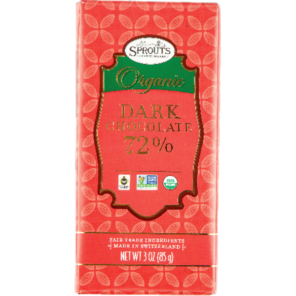 Sprouts Organic 72% Dark Chocolate Bar Pack of 4