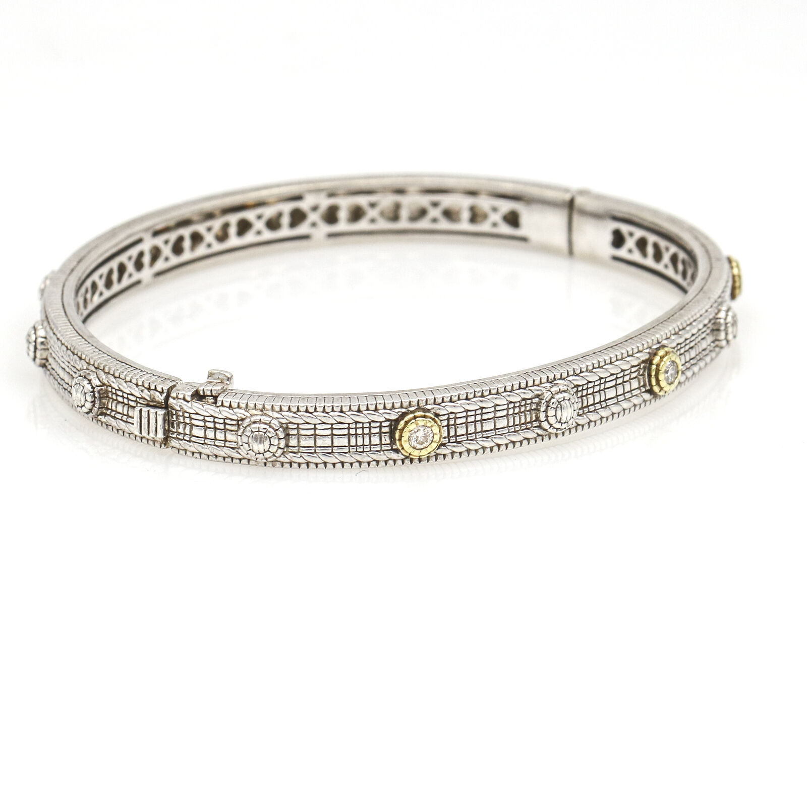 Judith Ripka Hinged Bangle Bracelet with 3 Diamonds in 18k Gold ...