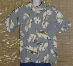 Paradise Coves Hawaiian Shirt Gray White Tan Gold Tropical Leaves Size M... - $23.95