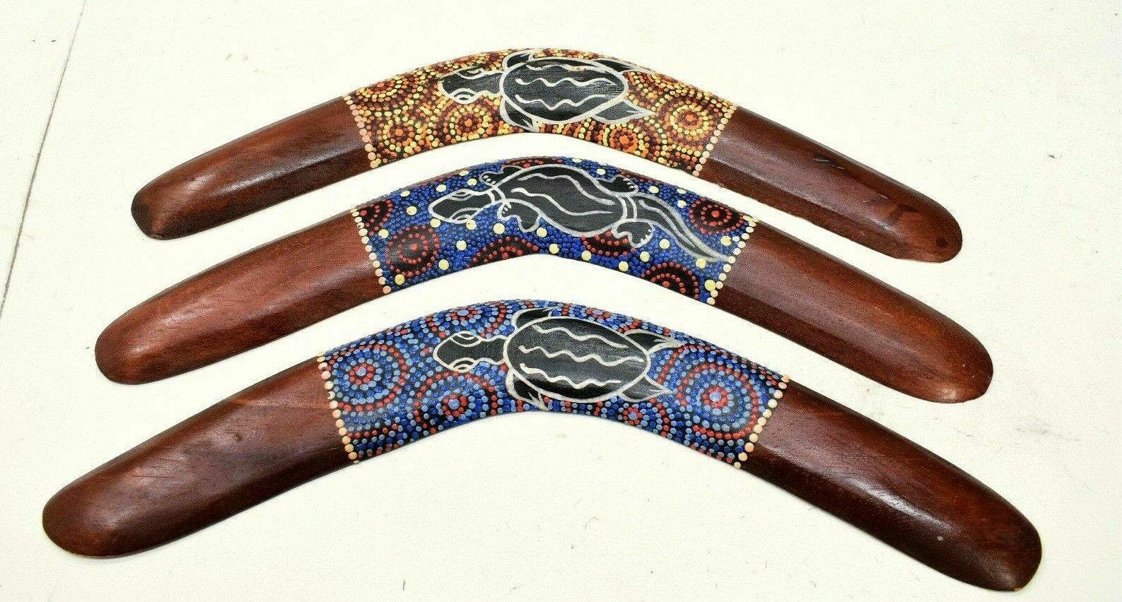 LARGE 22" Boomerang Aboriginal style painted wood wall decor DOT Art