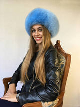 Arctric Fox Fur Hat Saga Furs Fox Full Beret Hat Light Blue Fur Hat image 3