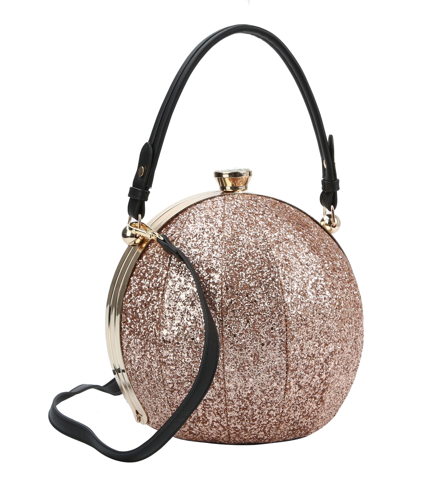 Round Beach Ball Handbag Women's Fashion Satchel Purse Glitter Bag Rose