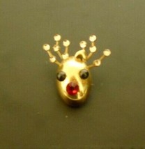 Reindeer Head Gold Tone Rhinestone  Label Pin 1 1/2&quot; - $6.50