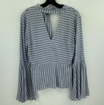 Venus 8 Blouse Top Wide Bell Sleeve Blue Striped Cut Out Boho NWOT A22-06 - $19.29