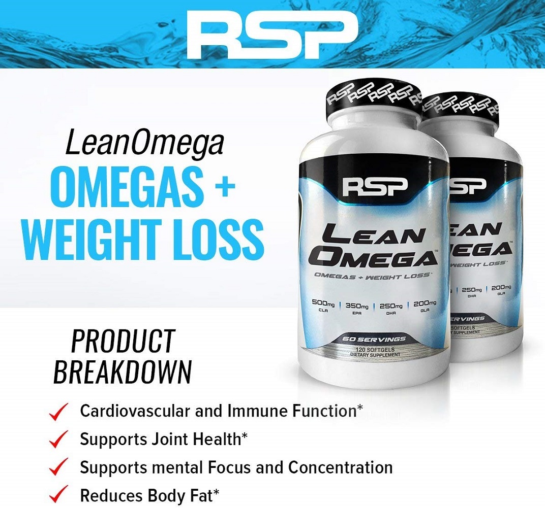 RSP LeanOmega Fish Oil CLA Capsules, High EPA & DHA Omega-3 + CLA for Heart