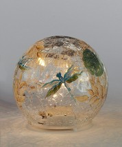 Dragonfly Crackle Glass Lighted Orb - Light Blue, Green Home Garden Table Decor image 2