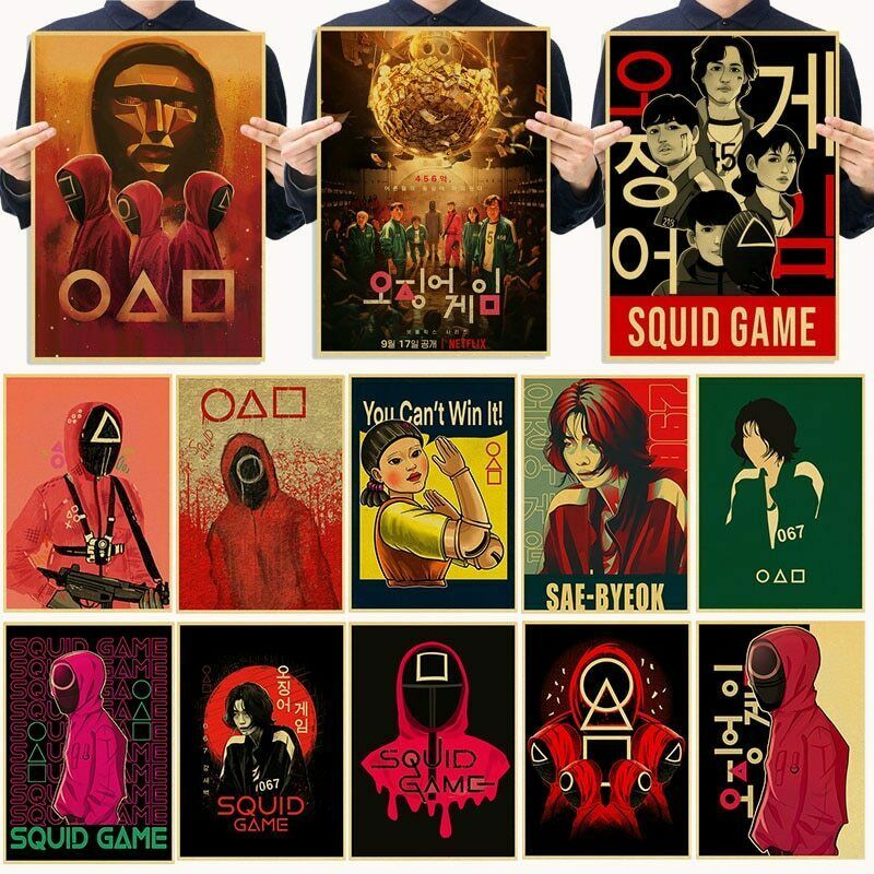 Squid Game Movie Print Art Poster Home Wall Decor Vintage Kraft Paper Posters