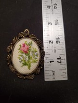 The Creative Circle Initial Brooch Cross Stitch Rosebud Flower - $10.26