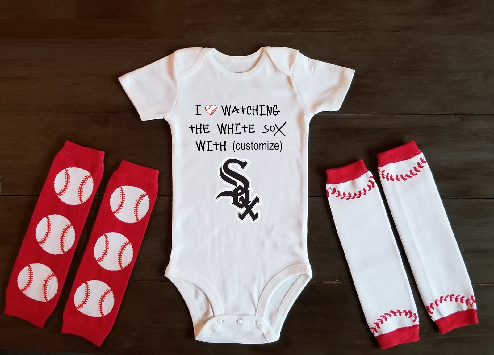 Chicago White Sox Custom Boys Onesie Outfit Headband Leg Warmers Set Other