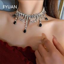 FYUAN Vintage Black Water Drop Crystal Choker Necklaces for Women Long Tassel  R - $9.99