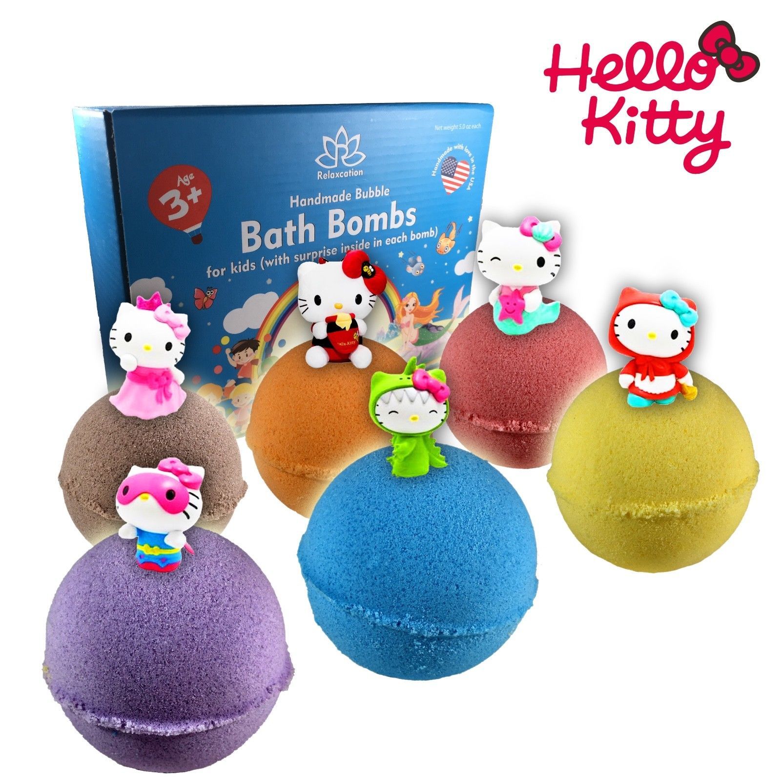 Bath Bombs Kit Set for Kids and Teens with HELLO KITTY Mini Toys inside Bath Bombs & Fizzies