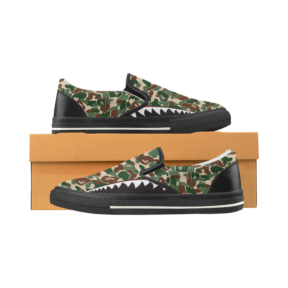 Camouflage Bape Shark Teeth Vans Style Slip-on Shoe Women Men Him or Her Classic - Athletic