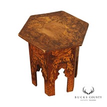 Antique Rustic European Style Floral Pyrography Side Table - $495.00